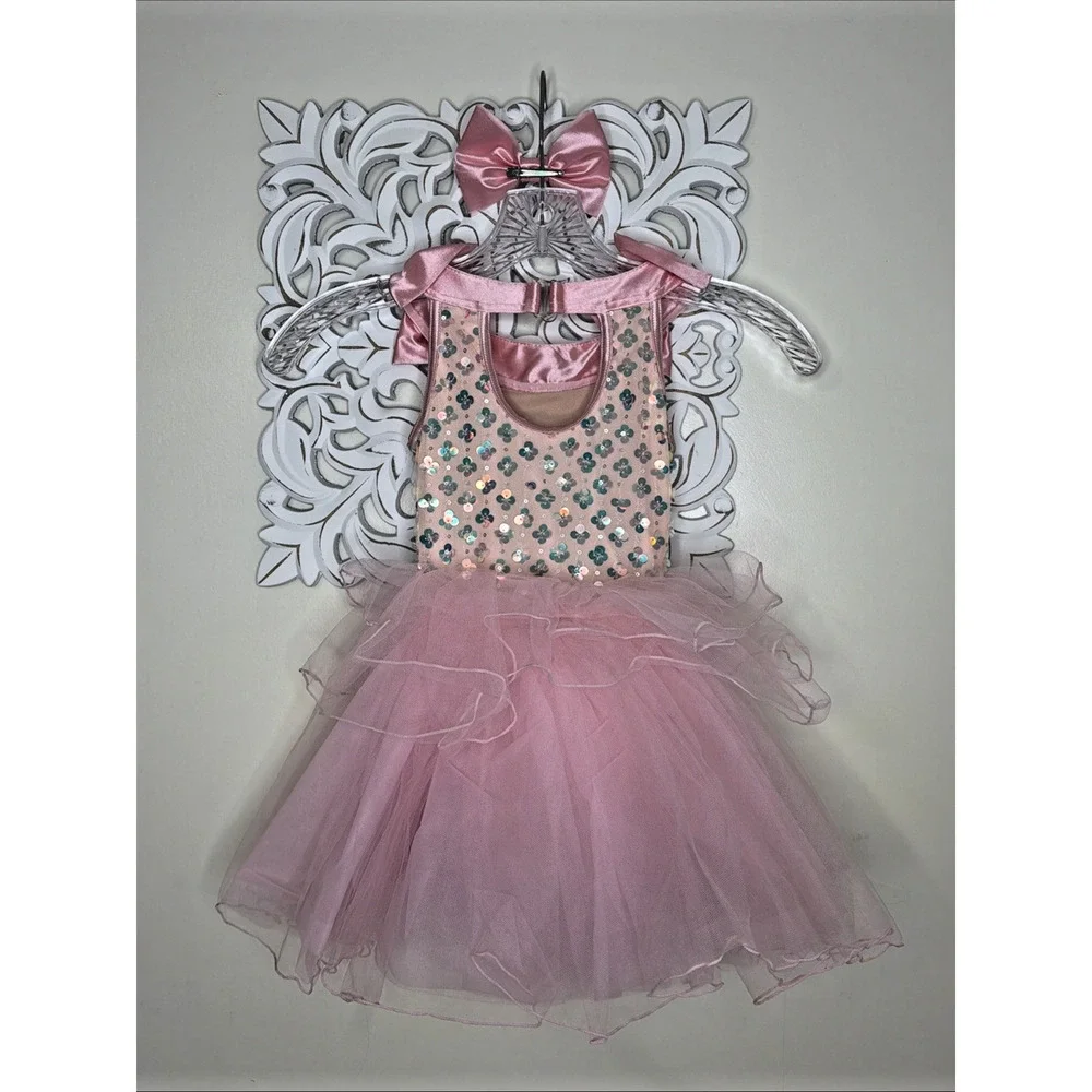 WEISSMAN Pink Sequin Tutu Dress Girls Party Dance Recital Princess 5-Pc Lot XSC